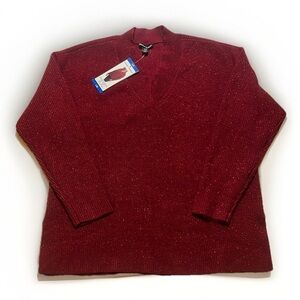 NWT Hilary Radley Red Sparkle V-Neck Sweater sz L